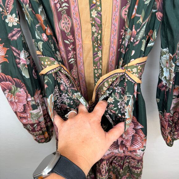 NWT Anthropologie Farm Rio Flowering Garden Tree Belted Puff Sleeve Mini Dress L - Picture 8 of 16